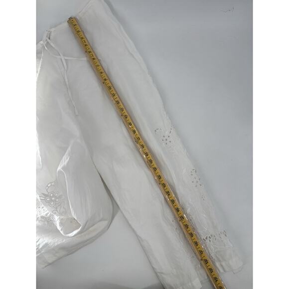 Kaelyn Max Vintage Pants Womens 14 White Canvas Sheer Floral Butterfly Cropped - Picture 14 of 16